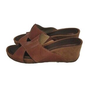 Naturalizer N5 Comfort Women’s Brown Leather Cross Strap Wedge Sandals Size 7N